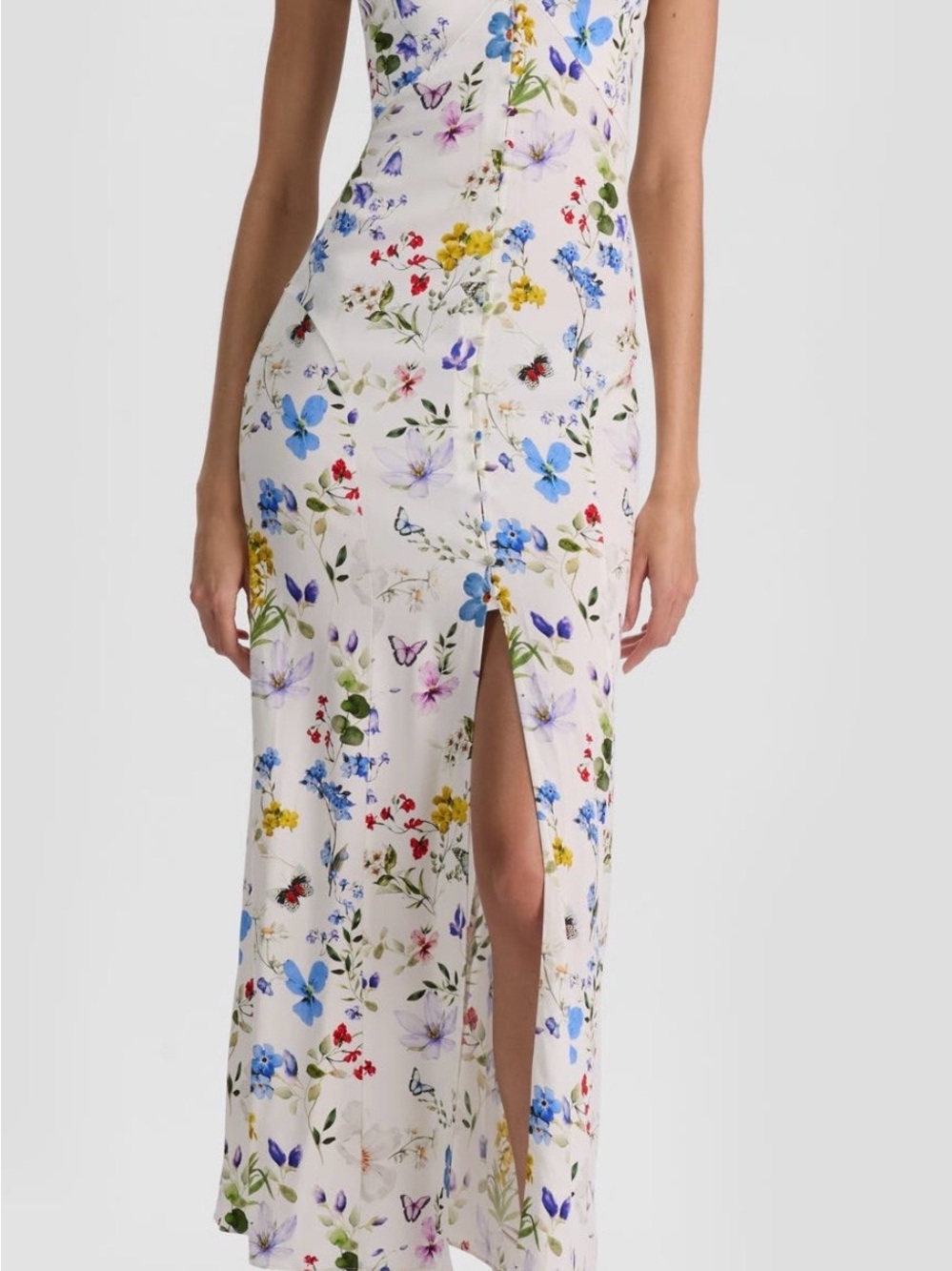 ALICE & OLIVIA TARA TWISTING VINES FLORAL PRINT SLIP MIDI DRESS